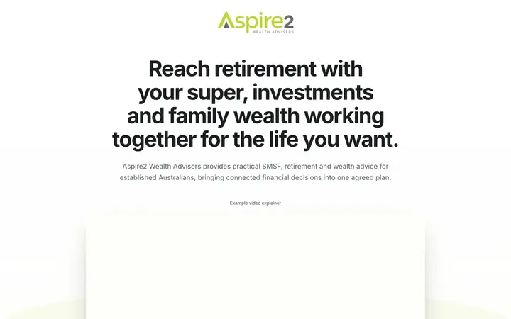 Landing page preview for Aspire2 Wealth Advisers