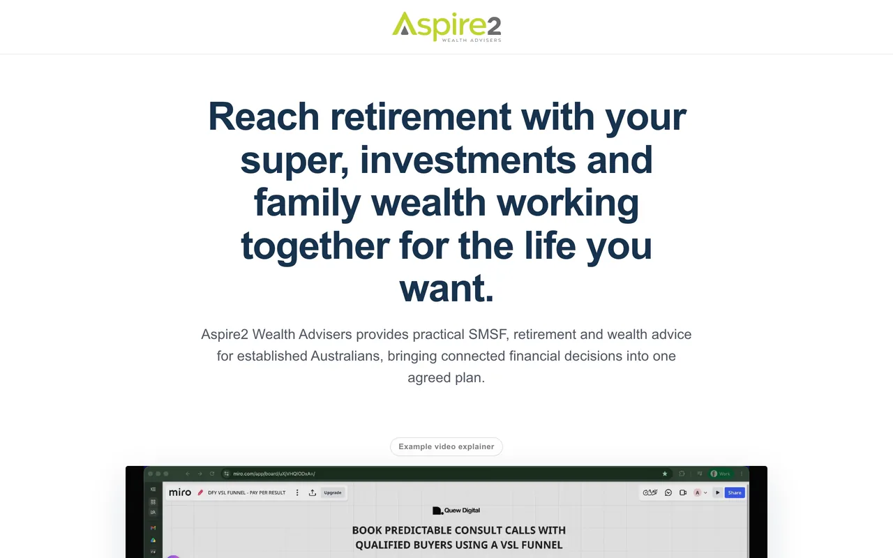 Landing page preview for Aspire2 Wealth Advisers